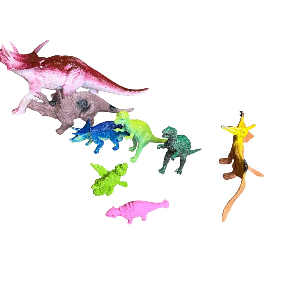 Vintage Style Plastic Dinosaur Toy Figure Lot Mixed Species Multi Color 8pc - Picture 6 of 9